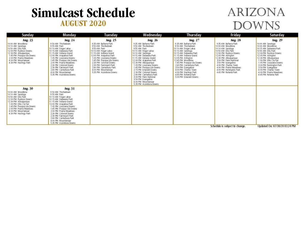 Simulcast Schedule Live Horse Racing Arizona Downs Racetrack