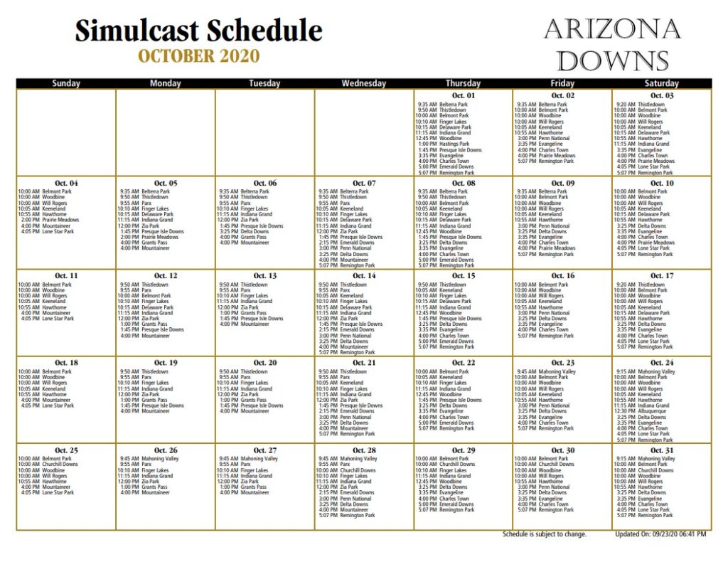 Simulcast Schedule Live Horse Racing Arizona Downs Racetrack