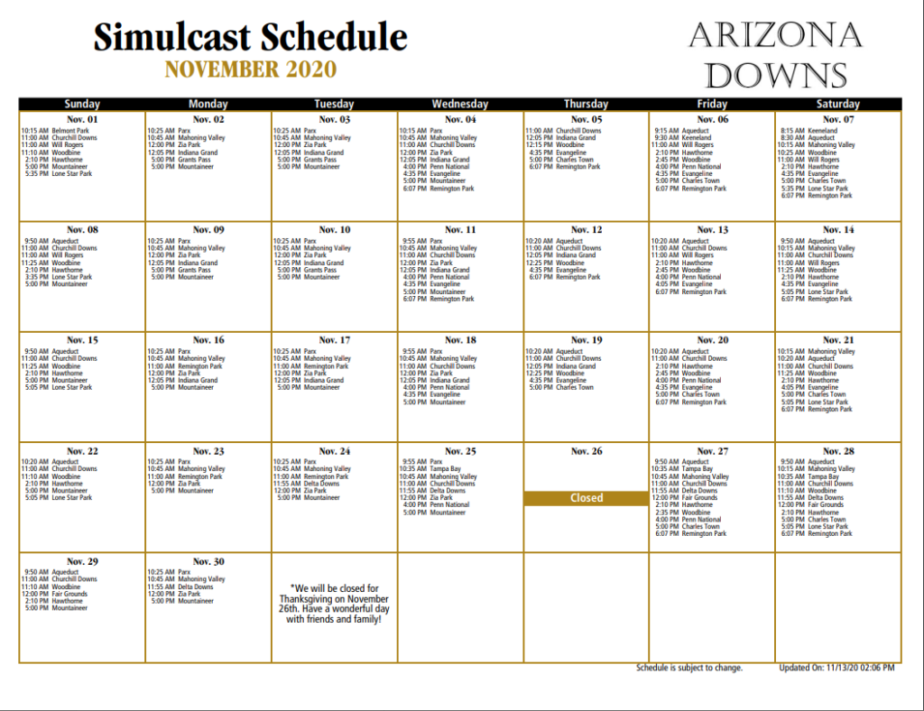Simulcast Schedule | Live Horse Racing | Arizona Downs Racetrack
